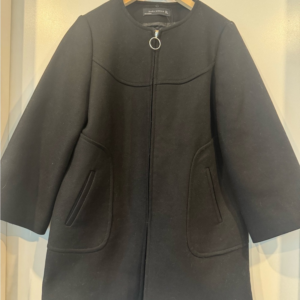 NWOT Zara Black Women's Wool Pea Coat Sz L